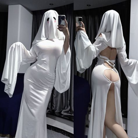 Ghost Girl Costume, Ghost Face Costume Women, Ghost Costume Women, Ghost Cosplay, Female Ghost, Scream Costume, Ghost Girl, Ghost Costume, Halloween Fancy Dress