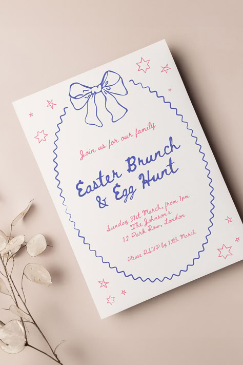 Easter Party Ideas, Xmas Invitations, Easter Egg Hunt Party, Egg Hunt Party, Ribbon Invitation, Event Stationery, Easter Invitations, Digital Invitations Wedding, 30th Birthday Invitations