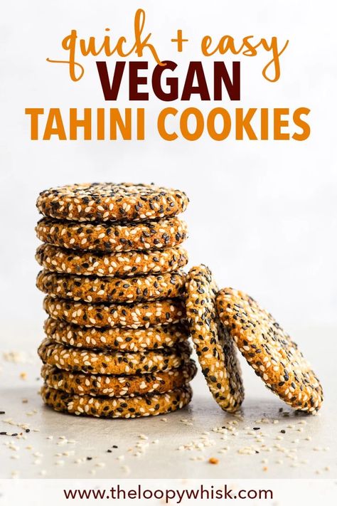 Quick + Easy Vegan Tahini Cookies (Gluten Free, Dairy Free, Vegan, Paleo) - If you have 30 minutes to spare, make these delicious vegan tahini cookies. They’re healthy and easy to make – but more importantly, with their crispy caramelised edges, sweet chewy centre and an amazing tahini flavour… they’re absolutely to die for. Easy cookie recipe. Quick cookies. Tahini recipes. Quick dessert recipes. Healthy dessert recipes. Healthy cookies. Vegan cookies. Vegan dessert recipes. #cookies #tahini Quick Cookies Recipes, Sesame Cookies, Quick Cookies, Tahini Cookies, Tahini Recipe, Quick Easy Vegan, Cookies Gluten Free, Quick Dessert Recipes, Eating Vegan