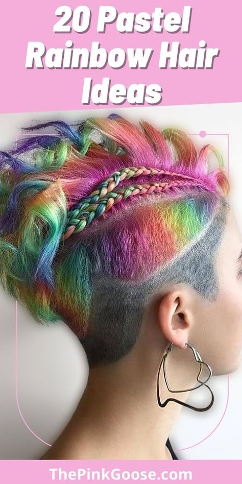 20 Modern Pastel Rainbow Hair Rainbow Pixie Hair, Rainbow Hair Color Short, Short Rainbow Hair, Rainbow Hair Ideas, Pastel Rainbow Hair, Holographic Hair, Rainbow Hair Color, Soft Lavender, Short Hair Color