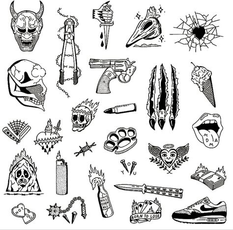 Core Tattoo, Rock Tattoo, Grunge Tattoo, Flash Sheets, Flash Tattoo Designs, Tattoo Flash Sheet, Doodle Tattoo, Inspiration Tattoo, Tattoo Stencil Outline