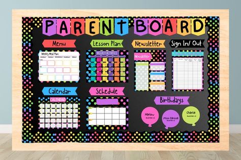 I've bundled all my parent information forms into this super cute and colorful Parent Information board. Includes everything you need to make a fun and professional bulletin board set up. 
Includes-
-Weekly Menu Plan Template
-Weekly Activity Map Template
-Newsletter Template
-Sign in/ Out Template
-Calendar Template
-Weekly Schedule Template
-Rainbow Dot Boarder
-Parent Board Banner
- Birthday Reminders
- Bulletin Board Headers
And MORE!
AMAZING VALUE Childcare Office Decor Ideas, Daycare Picture Wall, Parents Information Board Daycare, Parent Bulletin Boards Daycare, Parents Information Board Preschool, Bulletin Board Information Center, Parents Board Preschool, Welcome Parents Bulletin Board, Parent Corner Bulletin Boards