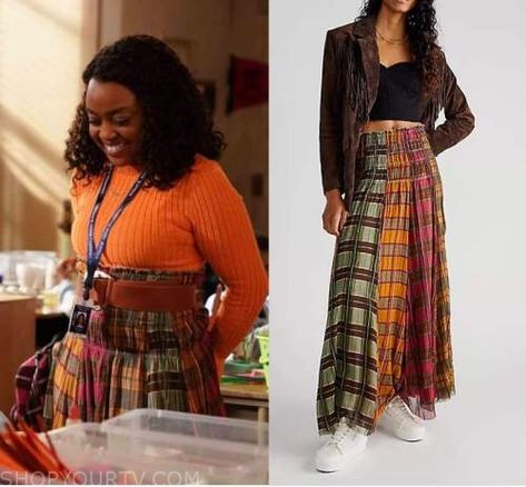 Janine Teagues, Abbott Elementary, Plaid Midi Skirt, Escape The Night, Worn On Tv, 19 Kids And Counting, Wardrobe Clothes, Style Muse, 90 Day Fiance