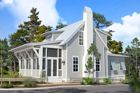 Plan 443-20 - Houseplans.com Cottages Exterior, Beach Style House, Beach Style House Plans, Beach House Floor Plans, Beach House Plan, Craftsman Cottage, Coastal House Plans, Cottage Floor Plans, Cottage Style House Plans