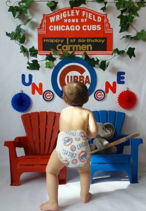 Chicago Cubs Birthday Party, Chicago Cubs Birthday, Cubs Birthday Party, Baseball Theme Birthday, Birthday Photo Shoot, First Birthday Photo, Baseball Theme, First Birthday Photos, Baby Themes