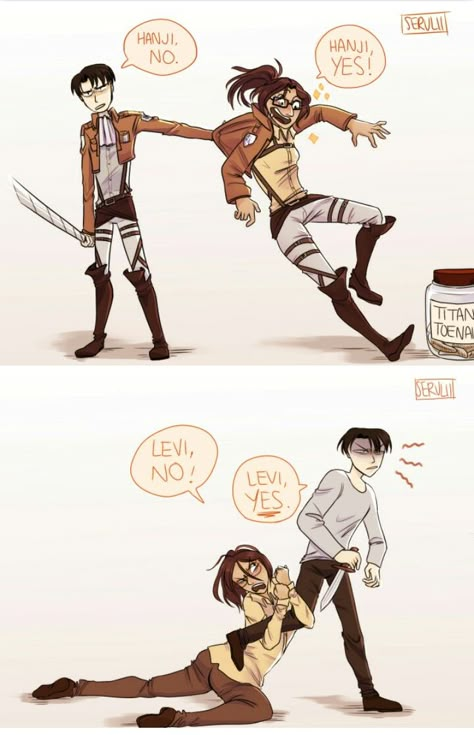 No...Yes!... - LeviHan Levihan Fanart Cute, Levihan Comic, Levihan Fanart, Levi And Hanji, Eren Attack On Titan, Attack On Titan Meme, Hanji And Levi, Aot Funny, Attack On Titan Comic