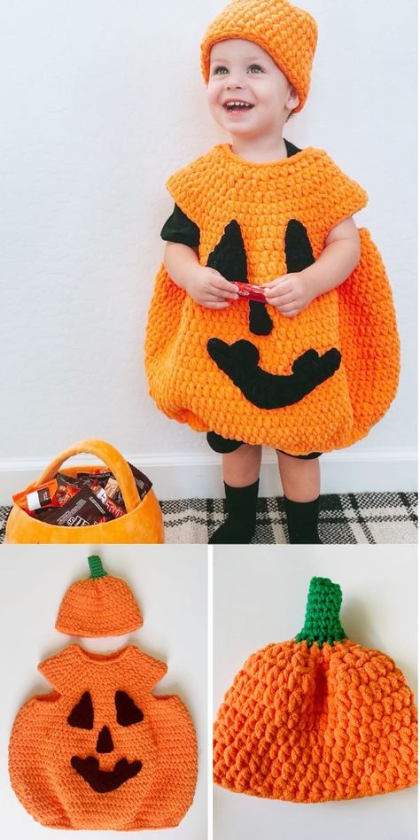 On the magical Halloween night your very own little cute Jack--o-Lantern will be a star of the evening. This cute crochet costume has it all: whimsical design, puffy shape and soft interior. It will not only look awesome, but will be super comfortable for your kid. The main body comes with a fun hat. #freecrochetpattern #crochetpattern #crochetbabycostume #crochetcostume Hat Crochet Tutorial, Witch Hat Crochet, Crochet Halloween Hat, Baby Pumpkin Costume, Crochet Pumpkin Hat, Crochet Hand Warmers, Crochet Baby Costumes, Afghan Crochet Pattern