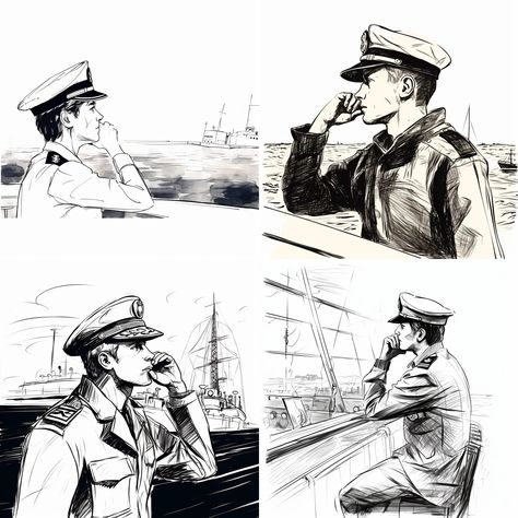 young navy looking into the distance on a ship, sketch, ink sameseed 2904495400 --v 5 --q 2 Looking Into The Distance, Ship Sketch, Sketch Ink, A Ship, Art Inspo, Sketch, Navy, Art