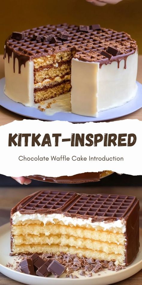 KitKat-Inspired Chocolate Waffle Cake Introduction Ingredients Waffles: 10 pcs (choose store-bought or homemade, plain or chocolate-flavored) Milk chocolate: 600 grams (divided for melting and coating) Boiled condensed milk: 380 grams (also known as dulce de leche) Condensed milk: 100 grams (for additional creaminess) Peanut butter: 50 grams (smooth or crunchy) Butter: 30 grams (unsalted, for added richness) #Cake #KitkatStyle Waffle Cake Recipe, Delicious Cake Recipes Homemade, Easy Homemade Birthday Cake, Mini Chocolate Cake, Condensed Milk Cake, Kitkat Cake, Kit Kat Cake, Cake Borders, Chocolate Waffles