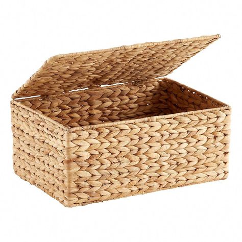 Enjoy free shipping on all purchases over $75 and free in-store pickup on the Small Water Hyacinth Storage Box with Hinged Lid at The Container Store. Beautifully constructed, our Small Water Hyacinth Box offers an attractive option for storage of a variety of items around your home. The added hinged-lid allows you to conceal what you store and stack to maximize vertical space. #smallstorage Pretty Storage Boxes, Small Storage Containers, Small Storage Boxes, Decorative Storage Boxes, Box Shelves, Toy Storage Boxes, Lid Storage, Storage Boxes With Lids, Water Hyacinth