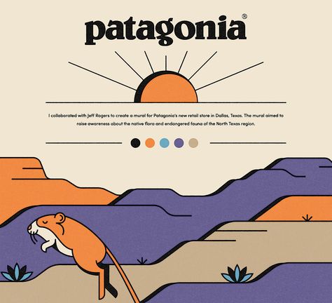 Patagonia (Store Mural) by Pavlov Visuals on Dribbble Patagonia Brand Design, Patagonia Graphic Design, Outdoor Brand Design, Patagonia Illustration, Outdoors Graphic Design, Patagonia Aesthetic, Patagonia Poster, Pavlov Visuals, Patagonia Branding