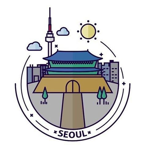 Seoul Illustration, World Icon, Alien Tattoo, City Icon, Black And White Stickers, City Logo, Pop Stickers, Insta Icon, Travel Icon