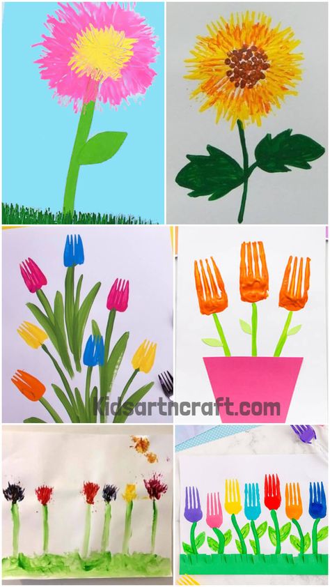 Flowers Kindergarten, Fork Art, Art Activities For Toddlers, Easy Flower Painting, K Crafts, Teacher Craft, Easter Preschool, Preschool Arts And Crafts, Painting Activities