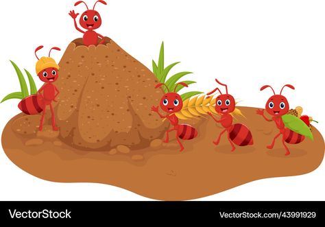 Ant Hill Illustration, Cute Ant Cartoon, Ants Drawings, Ants Illustrations, Cartoon Ants, Grasshopper Pictures, Ant Cartoon, Ant Drawing, Jungle Background