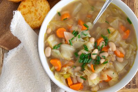 White Bean and Cabbage Soup White Bean And Cabbage Soup, Cabbage And White Bean Soup, Cabbage And Bean Soup, White Bean And Cabbage, Bean And Cabbage Soup, Cabbage Potato Soup, Cabbage Fat Burning Soup, Easy Cabbage Soup, Cabbage Soup Recipe