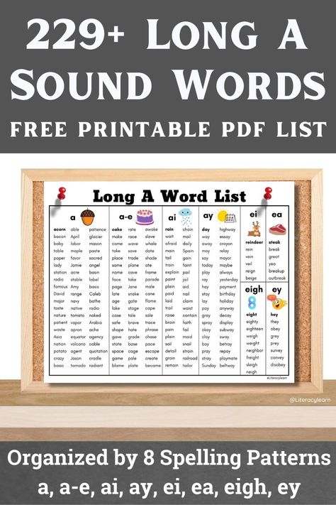 229+ Long A Words (Free Printable List) Vowel Team Word List, Long A Sentences, Long A Sound Words, Ae Words, Long A Words, Long E Words, Vowel Team Words, Short E Words, A Words