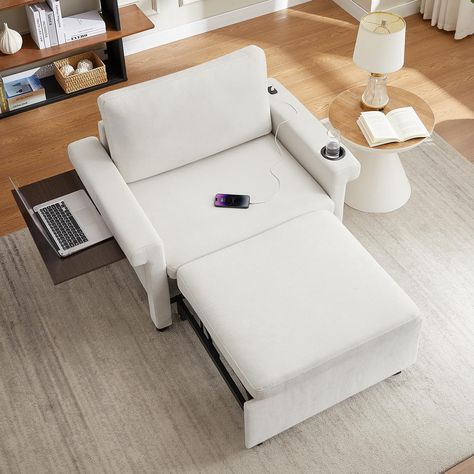 PRICES MAY VARY. 【Dimensions & Weights】42.5"L x 31"W x 34"H; Weight Capacity: 450 lbs 【Convertible Sleeper Chair】The backrest of this sleeper chair can be adjusted to 6 different angles, and the hidden sofa bed can be effortlessly extended by utilizing the pull ring. It conveniently transforms into either a chaise lounge or a sleeper, based on your intended use 【Hidden Table & Cup Holder】To help customers manage their work-life balance, a hidden table is integrated into the armrest. This feature Fold Out Chair Bed, Hidden Table, Small Couches, Fold Out Chair, Twin Sleeper Chair, Couches For Living Room, Sofa Bed Couch, Small Couch, Pull Out Sofa Bed