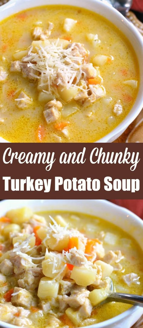 Turkey Potato Soup, Turkey Soup From Carcass, Creamy Turkey Soup, Turkey Potato, Ground Turkey Soup, Will Cook For Smiles, Turkey Soup Recipe, Turkey Soup, Potato Soup Recipe