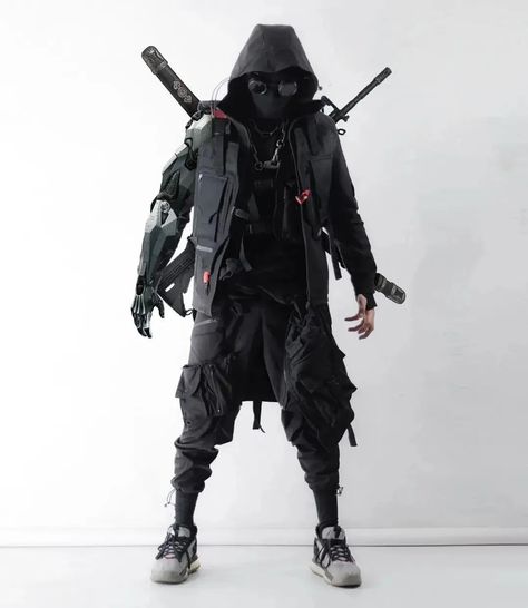 Urban ninja techwear is ultra minimalist, full of details or just extravagant, unstructured and unsymmetrical. The colors are black, olive, midnight blue, gray or sometimes white. Please message for credit ! #techwear #ninjastreetwear Black Techwear, Techwear Aesthetic, Cyberpunk Outfit, Tactical Suit, Techwear Cyberpunk, Cyberpunk Techwear, Urban Samurai, Ninja Outfit, Techwear Jacket