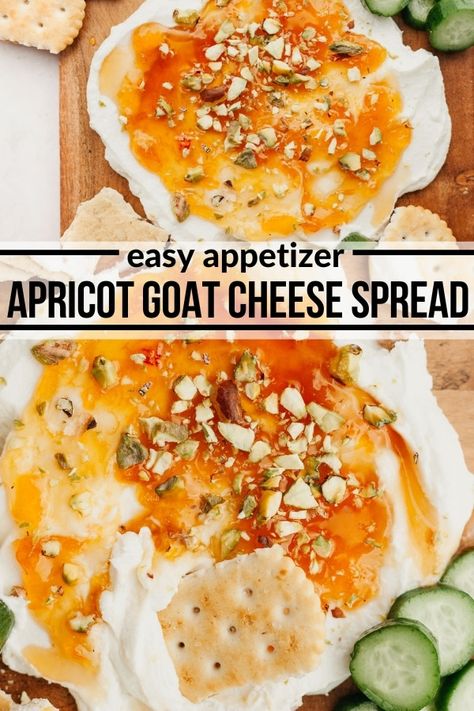 Goat Cheese Recipes Charcuterie, Dried Apricot Goat Cheese Appetizer, Goat Cheese Cracker Appetizer, Goat Cheese Toppings, Apricot Goat Cheese Appetizer, Goat Cheese Dip Easy, How To Eat Goat Cheese, Baguette Snack Ideas, Easy Grilled Appetizers