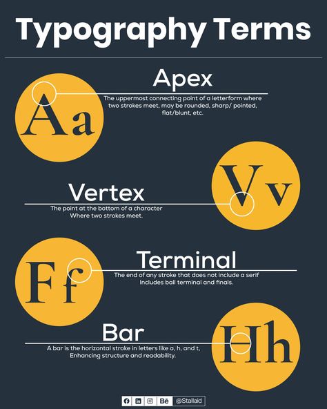 Typography Basics: Learn the Parts of Letters.
#Typography101 #TypeDesign #FontLovers #CreativeTypography #LetterAnatomy #DesignInspiration #TypographyArt #VisualDesign #stallaid Typography Basics, Letter Anatomy, Typography Terms, Graphic Design Collection, Creative Typography, Typography Art, Design Collection, Type Design, Visual Design