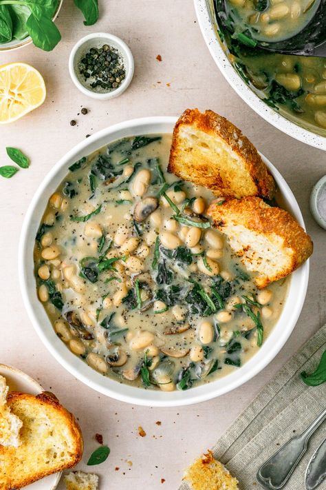 One-Pot White Bean Mushroom Stew • Bakerita Cannellini Bean, Mushroom Stew, Fall Vegan Recipes, Vegan Stew, Meatless Monday Recipes, Chili Soup, Bean Stew, Mushroom And Onions, Homemade Gluten Free