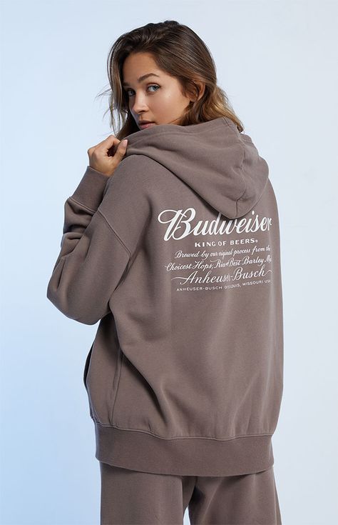 PacSun exclusive! The King Of Beers Classic Hoodie from Budweiser makes for the perfect cold weather layer this season. This everyday hoodie features long sleeves, a drawstring hood, side hand pockets, and Budweiser graphics at the left chest and back.   	Solid color hoodie 	Long sleeves 	Drawstring hood 	Side hand pockets 	Budweiser graphics 	Ribbed cuffs and hem 	Machine washable 	Model is wearing a small 	Model measurements: 5’7” height, 32” bust, 24” waist, 34” hip My Mobile Number, The King, Swim Trunks, Pacsun, Long Sleeve Hoodie, Cold Weather, Casual Fashion, Active Wear, Buy Online