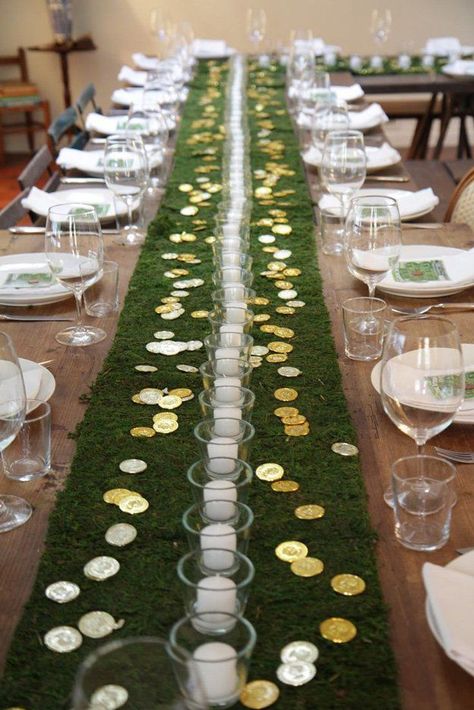 Top St. Patrick's Day Party Ideas for Lucky DIYers http://DIYReady.com | Easy DIY Crafts, Fun Projects, & DIY Craft Ideas For Kids & Adults Grass Table Runner Wedding, St Patricks Day Party Ideas For Adults, Irish Tea Party, Irish Theme Party, Camp Decorations, Diy St Patricks Day Decor, Sant Patrick, Couples Night, St Patricks Day Decor