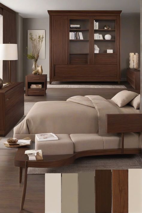 Walnut furniture, color palette, 2024 trends, interior design Walnut Furniture Color Palette, Colors That Go With Walnut Wood, Walnut Color Palette, Interior House Paint Colors, Budget Friendly Living Room, Charleston House, Popular Color Schemes, Light Oak Floors, Wall Color Combination