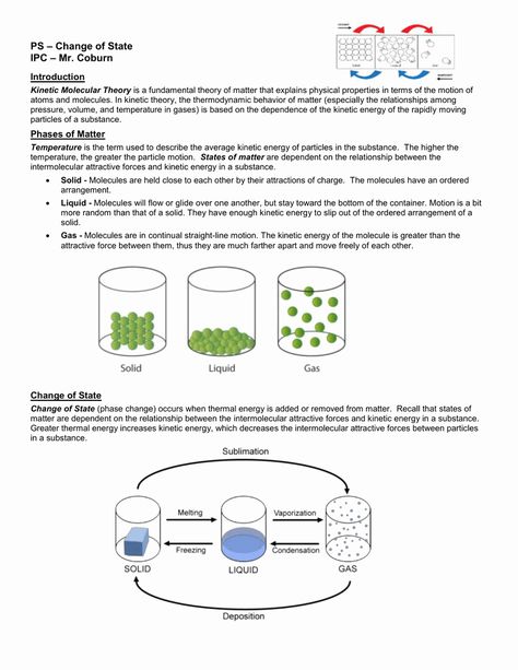 Kinetic Molecular Theory, Changes In Matter, Kinetic Theory, States Of Matter Worksheet, Matter Worksheets, Motion Graphs, Electron Configuration, Chemistry Lessons, States Of Matter