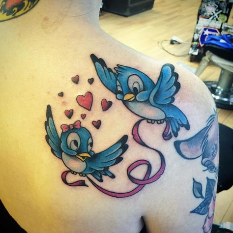 Disney Bird Tattoo, Cinderella Tattoo, Rockabilly Tattoos, Anniversary Tattoo, Bluebird Tattoo, Tiki Tattoo, 7 Tattoo, Tattoo Wedding Rings, Wicked Tattoos