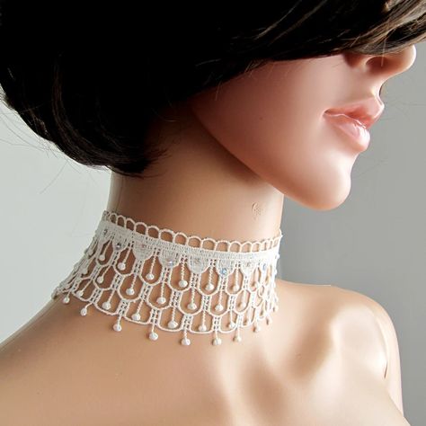 Corset Choker, Shower Light, White Lace Choker, Wedding Corset, Shoulder Necklace, Handmade Chokers, Tatting Jewelry, Bridal Choker, Lace Choker