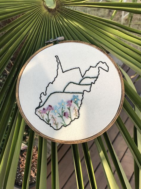 West Virginia Embroidery, West Virginia Tattoo Ideas, Virginia Embroidery, West Virginia Tattoo, Virginia Tattoo, Felt Ideas, Sleeve Ideas, Stitch Ideas, Black Ink Tattoos