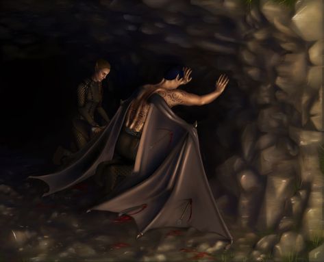 Art by @amydancegrh Scene where Feyre finds Rhys after he’s shot with arrows, just before finding the Suriel Rhysand And Feyre Scenes Fanart, A Court Of Mist And Fury Scenes, Feyre And Suriel Acotar, Feyre And The Suriel, The Suriel Fanart, Feyre And Rhysand Hot Scenes, Feyre Suriel, The Suriel Acomaf, Rhys Under The Mountain