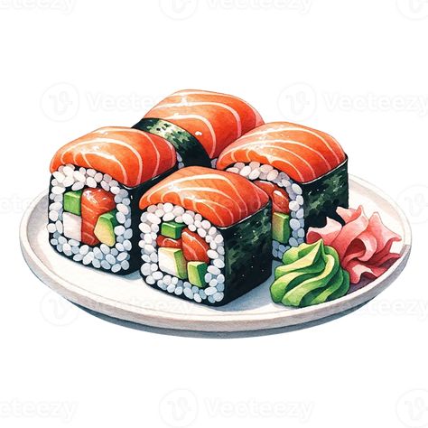 Popular Japanese menu Sushi watercolor clipart Sushi Watercolor, Sushi Clipart, Sushi Illustration, Menu Sushi, Japanese Menu, Foods Recipes, Drink Ideas, Watercolor Clipart, Free Png