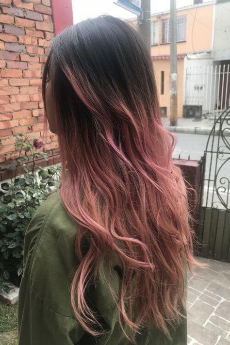 34 Hottest Ombre Styles Brown To Pastel Pink Ombre Hair, Highlights In Brown Hair Color Streaks, Subtle Pink In Hair, Light Pink Hair On Dark Hair, Pink Bottom Hair, Light Pink Ends On Brown Hair, Ombré Hair Pink, Straight Hair Pink Highlights, Bleached Ends Hair Ombre