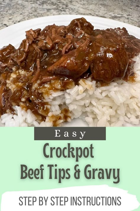 Crockpot Beef Tips & Gravy Beef Tips Gravy, Crockpot Beef Tips, Beef Tips And Rice, Crock Pot Beef Tips, Beef Tip Recipes, Best Crockpot, Beef Tips And Gravy, Beef Tips, Crockpot Beef