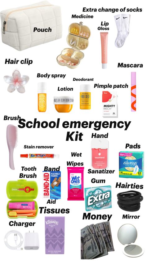 6th Grade Tips, High School Essentials, Schul Survival Kits, Middle School Essentials, School Emergency Kit, School Backpack Essentials, Middle School Survival, Preppy School Supplies, School Routine For Teens