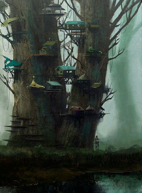 Tree Town, Forest Spirits, Faeries Gardens, Digital Art Gallery, Deviant Art, Fantasy City, Fantasy Places, Arte Fantasy, Fairy Land