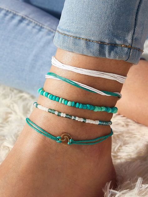 Shop 5pcs Beaded & String Anklet online Australia,SHEIN offers huge selection of Body Jewelry more to fit your fashionable needs. Free Shipping Available √ $4 Off for Your First Order √ Anklets Online, Large Cuff Bracelet, Ankle Bracelets Diy, Wave Bracelet, Anklets Boho, Beach Anklets, Women Anklets, Bow Bracelet, Ankle Chain