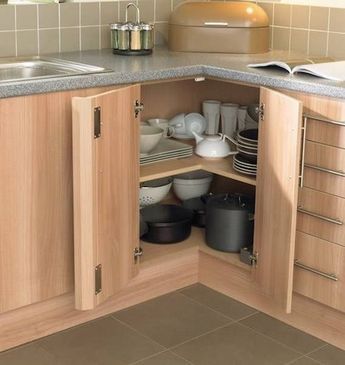 Corner Kitchen Cabinet Ideas, Kitchen Corner Storage, Corner Cabinets, Corner Storage Cabinet, Corner Kitchen Cabinet, Kabinet Dapur, Diy Kitchen Remodel, Cabinet Kitchen, Corner Storage