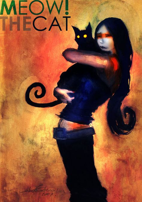 'Meow the cat' , made by: Javier Gonzalez Pacheco Whimsigoth Poster, Kunstjournal Inspiration, Arte Inspo, Ethereal Art, Funky Art, Surreal Art, Pretty Art, Wall Collage, Cat Art