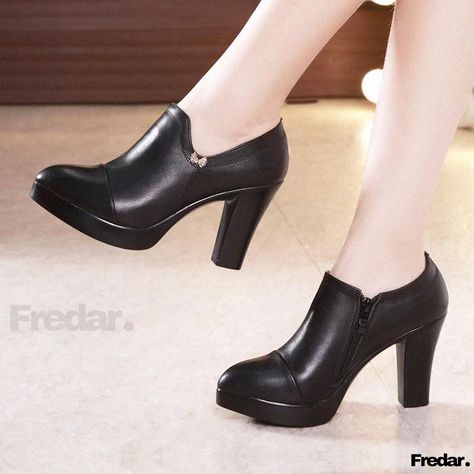 Fredar - Stylish Waterproof Chunky Heeled Platform Pumps with Pointed Toe - High-quality Womens Single Shoes Black Chunky Heels, Women Platform Shoes, Hot Heels, Platform Block Heels, Office Shoes, Black Shoes Women, Platform Heels Chunky, Black Boots Women, Black Leather Shoes