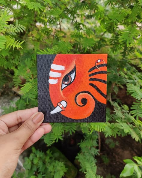 Miniature Ganesha Canvas Painting, painting for beginners Small Canvas Ganesha Painting, Mini Canvas Ganesha Painting, Ganpati Canvas Painting, Ganesha Canvas Painting, Small Canvas Painting, Diy Canvas Art Easy, God Painting, Canvas Art Painting Abstract, Ganesha Drawing