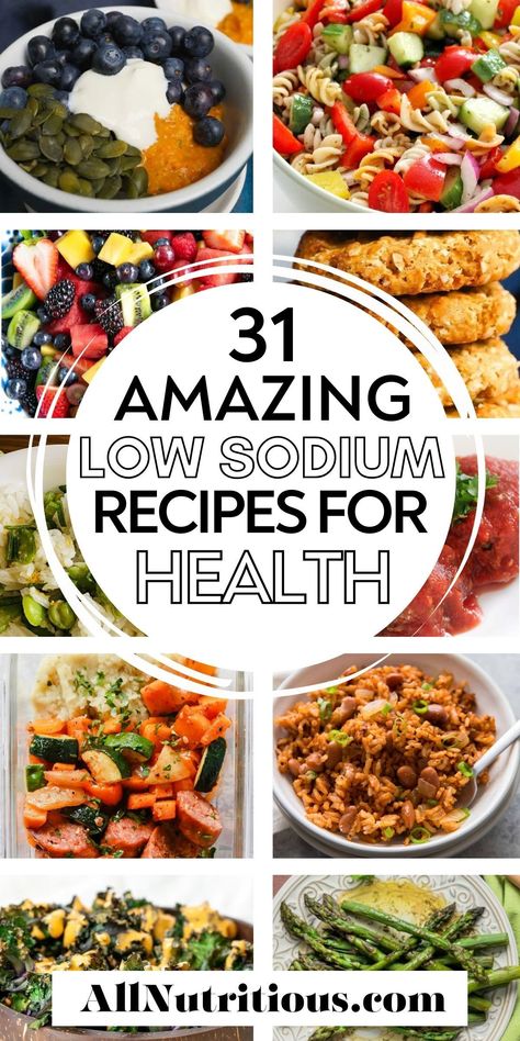 Here is your guide to the best low sodium recipes for more heart healthy dinners! These healthy diet foods are tasty, nutritious and will help you lower your sodium intake. Low Sodium High Potassium Meals, High Protein Low Carb Low Sodium Recipes, Low Salt Heart Healthy Recipes, Low Sodium Snack Ideas, Menieres Disease Diet Food, Healthy Dinner Recipes Low Sodium, High Sodium Foods To Avoid, Low Sodium Condiments, Low Sodium And Low Carb Recipes