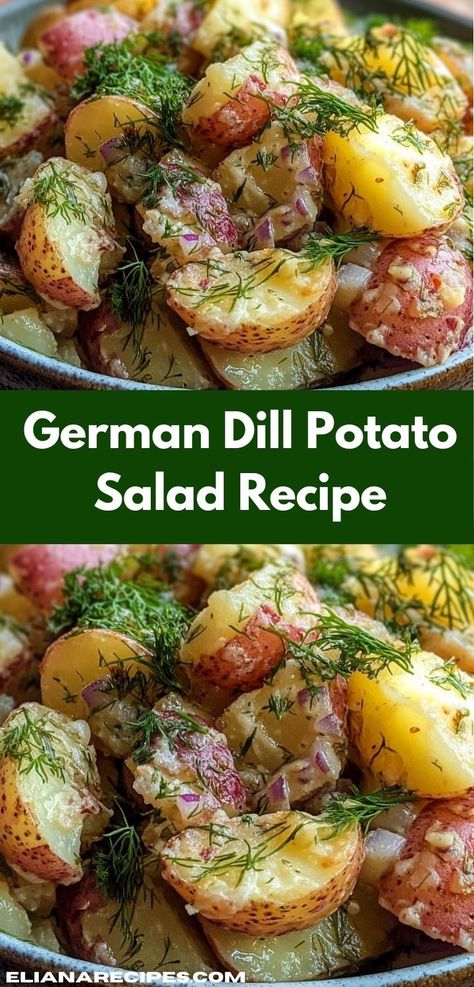 Need salad recipes with a twist? This German Dill Potato Salad recipe is your answer. It’s a flavorful mix of potato salad recipes and dill recipes, making it a standout side dish for dinner recipes for family. Dill Potato Salad Recipe, New Potato Salad, Dill Potato Salad, Quick Salad Recipes, Dill Potato, Potato Salad Recipes, Potatoes Salad, Dill Potatoes, Salad Recipes Lunch