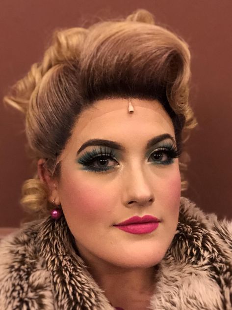 Stage makeup I did for Mrs. Wormwood in a community theatre production of Matilda the musical. #makeup #beauty Mother Ginger Makeup Nutcracker, Ageing Makeup Theatre, Mrs Wormwood Makeup, Musical Theater Makeup, Theater Makeup Dramatic, Theatre Makeup Ideas, Theatre Makeup Stage, Musical Theatre Makeup, Matilda Makeup