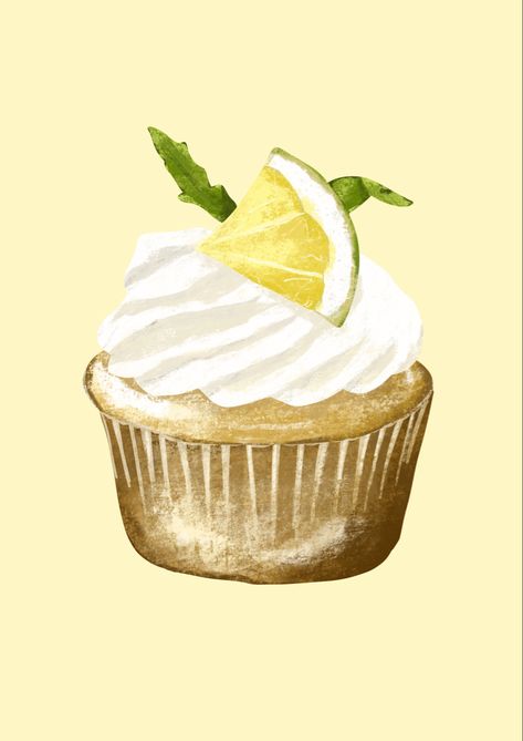 Lemon Cake Illustration, Lemon Cake Drawing, Pie Drawing, Lemon Drawing, Lemon Jam, Marker Illustration, Yellow Cupcakes, Cupcake Vector, Cupcake Drawing