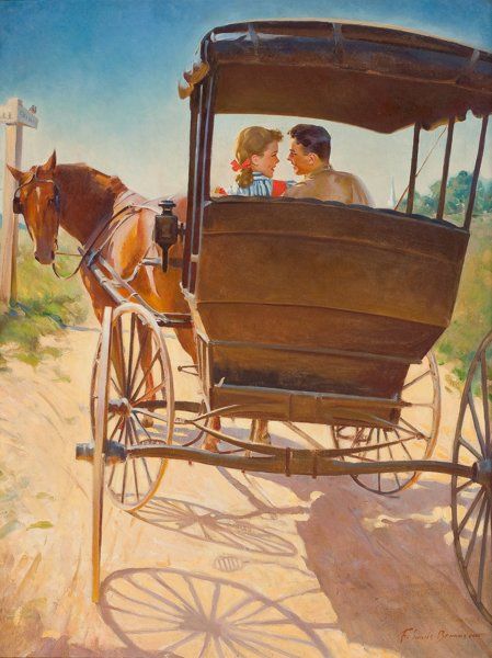 Mainstream Illustration, FREDERICK SANDS BRUNNER (American, 1886-1954). The CarriageRide. Oil on canvas. 33 x 25 in.. Signed lower right. ... Tom Lovell, Sand Writing, Saturday Evening Post Covers, Carriage Ride, American Gallery, Cuban Art, Vintage Illustration Art, M R, Museum Exhibition