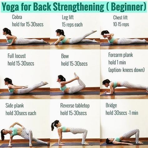 To alleviate and prevent back pain it's important to strengthen your back. These yoga poses will train your back muscles! Strengthening Yoga, Hata Yoga, Back Stretching, Yoga Poses For Back, Yoga Ashtanga, Ashtanga Vinyasa Yoga, Yoga Beginners, Yoga For Back Pain, Beginner Yoga